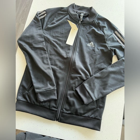 Brand New Adidas Black with Grey Stripes Jckt Size M - Picture 1 of 5